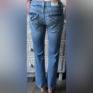 Vintage True Religion Cotton Lo Rise Flare Jeans Style W1020760M in Blue Size 25